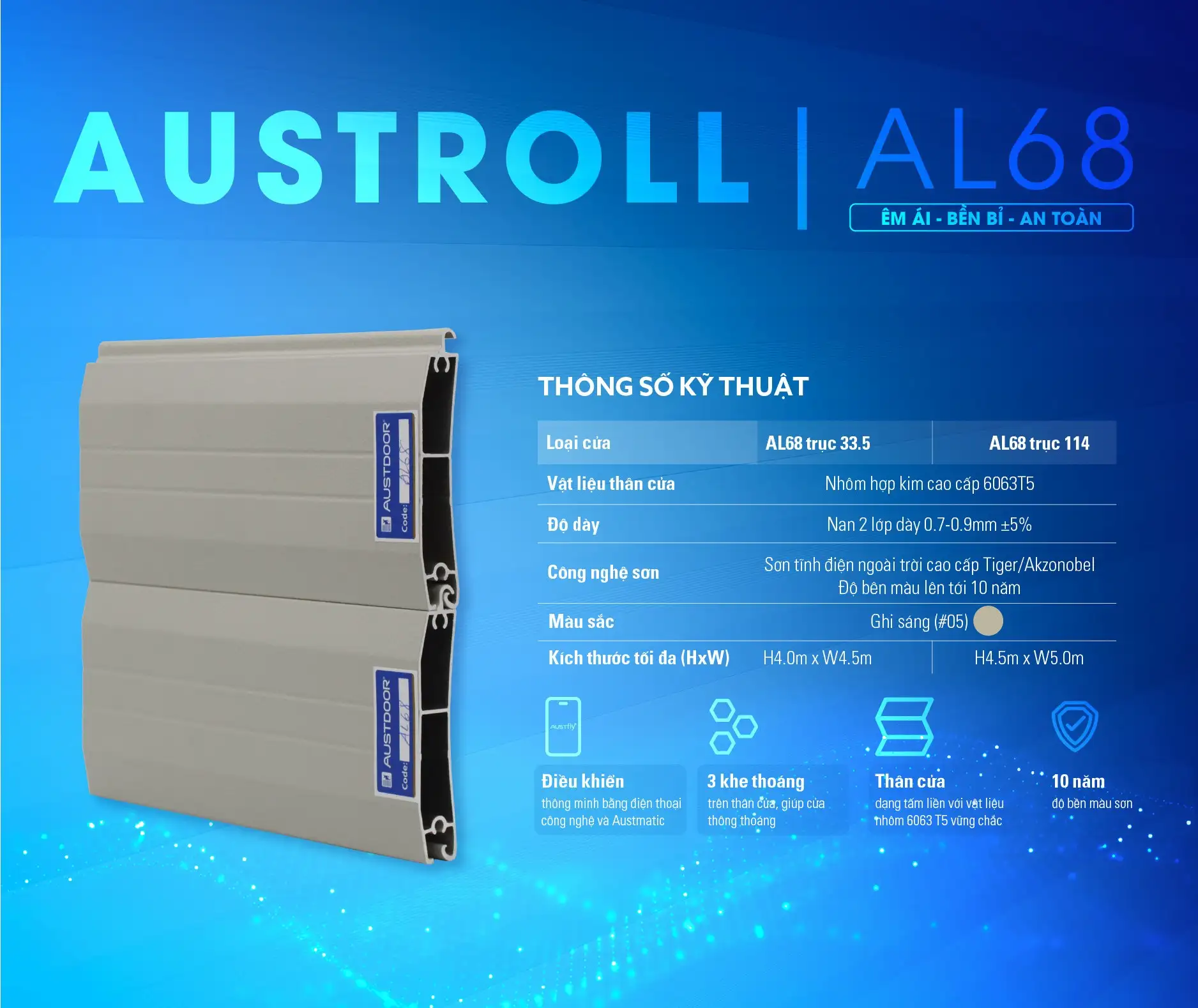 Cửa Cuốn Tấm Liền Nan Nhôm Austdoor Austroll AL68